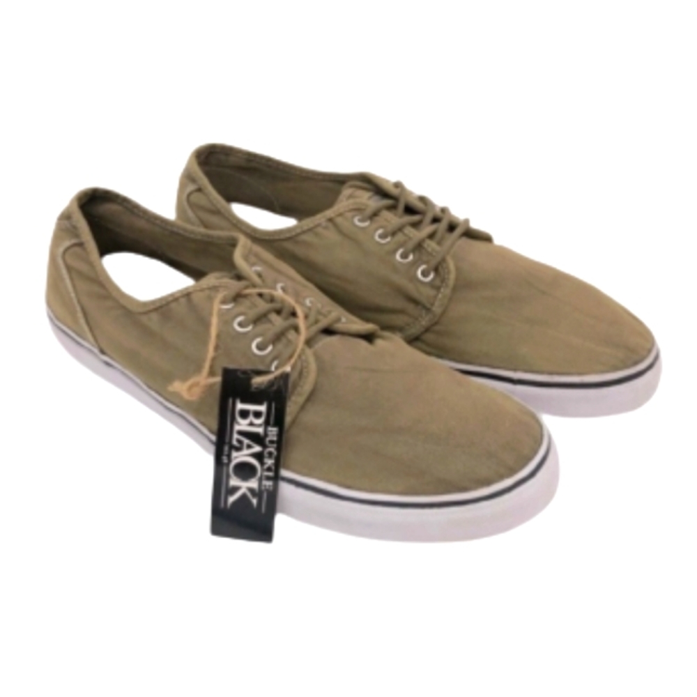 Buckle Black Men's Distressed Canvas Boat Deck Sneakers in Fender Grey Sz 9